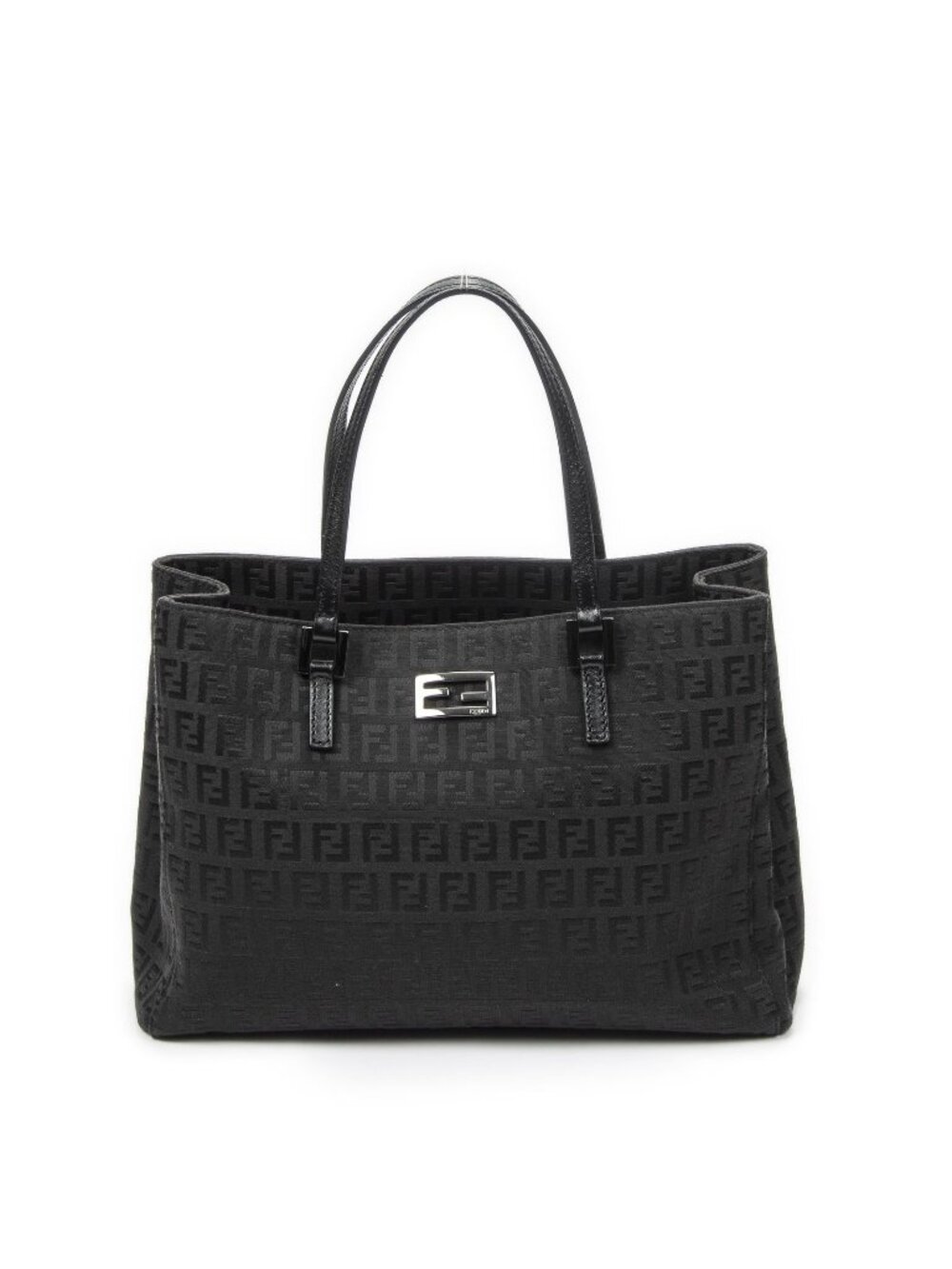 Fendi Small Square Open Tote Black Zucchino Canvas